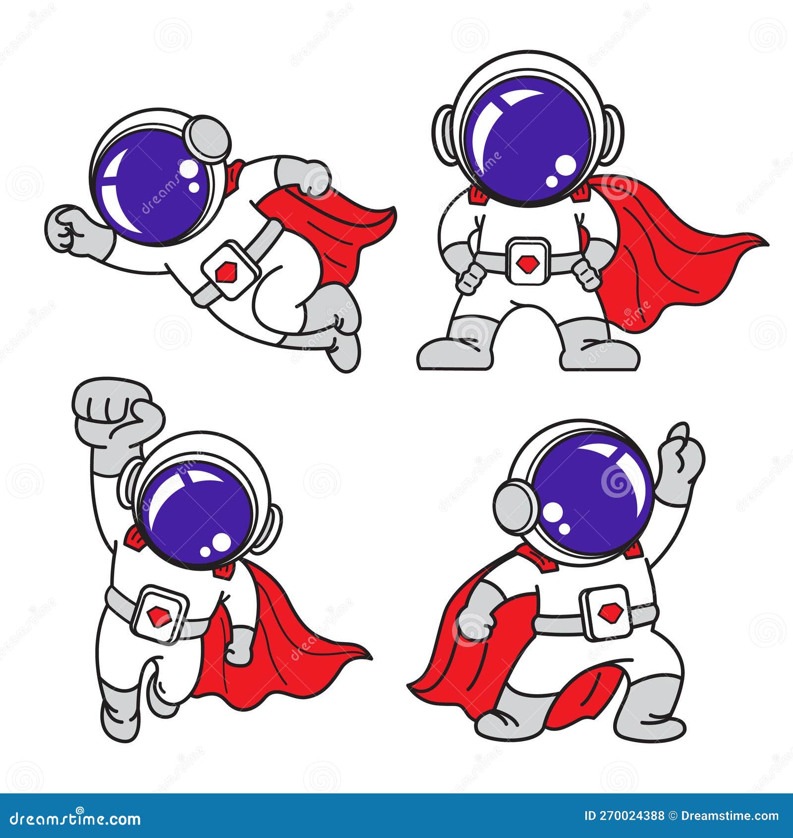 astronautÃÂ cartoon set, animation , flat , 